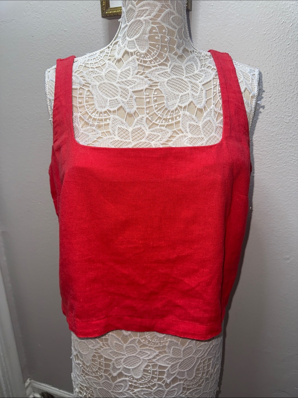 Old Navy Red Square Neck Linen-Blend Crop Top